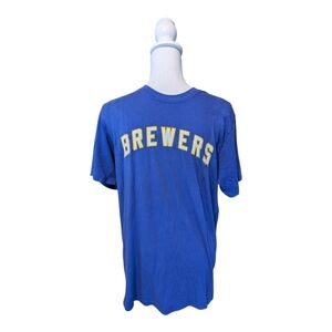 FORTY SEVEN Milwaukee Brewers Baseball Classic Blue Yellow Mens Short Sleeve